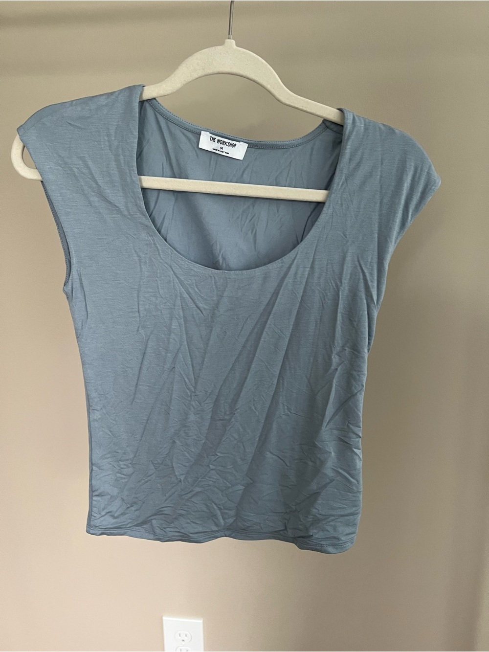 Workshop Republic Clothing Scoop Neck Cap Sleeve Top in Dusty Blue